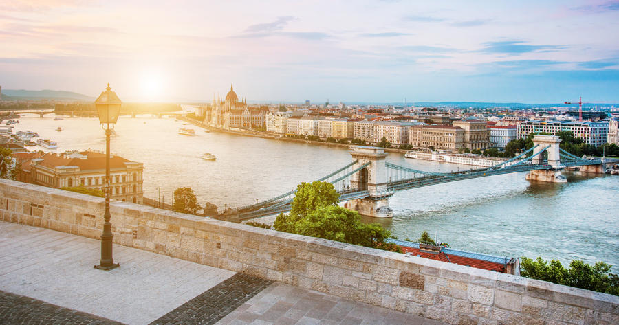 The picturesque landscape of the Parliament and the bridge over the Danube in Budapest, Hungary, Europe
