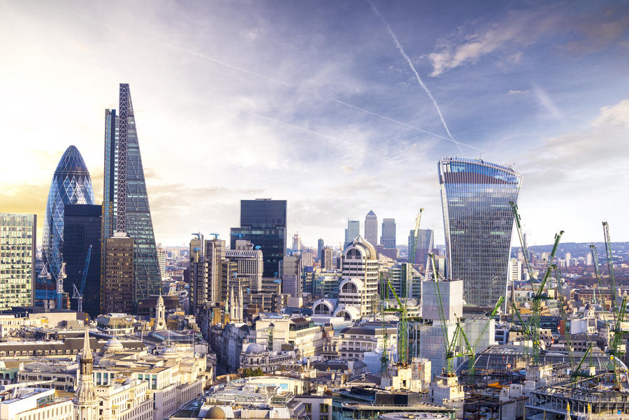 London sunset, view on business modern district.