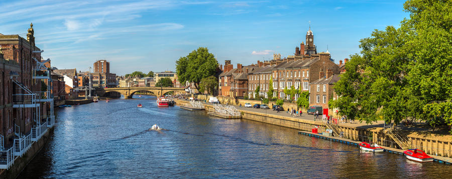 Panorama of River Ouse in York in North Yorkshire in a beautiful summer day, England, United Kingdom