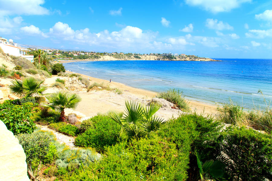 A view of a Coral beach in Paphos, Cyprus