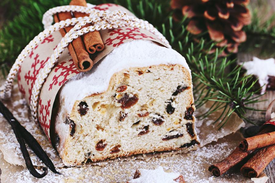 Christmas stollen and cookies. Traditional German festive baking.Selective focus