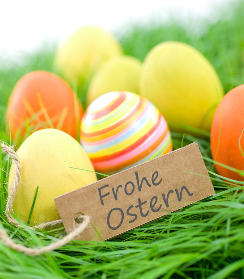 Label with german text: Happy easter