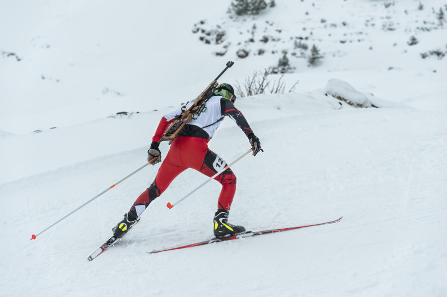 Winter sports: a participant in a biathlon competition