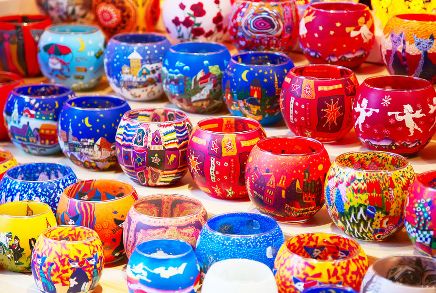 Colorful candlelights on the Christmas market in Strasbourg