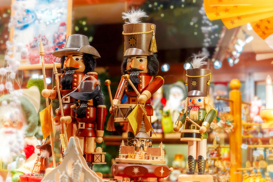 Christmas nutcracker king at a Christmas market  decorated and illuminated in Bruges, Belgium.