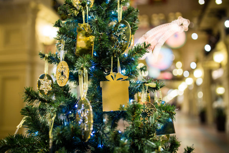 Christmas tree with golden decorations