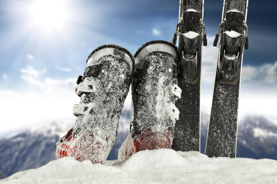 white snow and skis and shoes