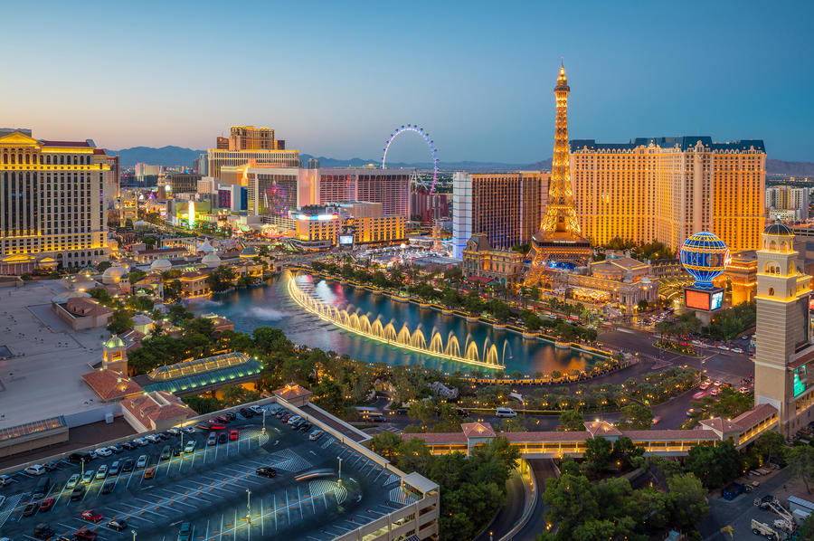 Aerial view of Las Vegas strip in Nevada as seen at night  USA