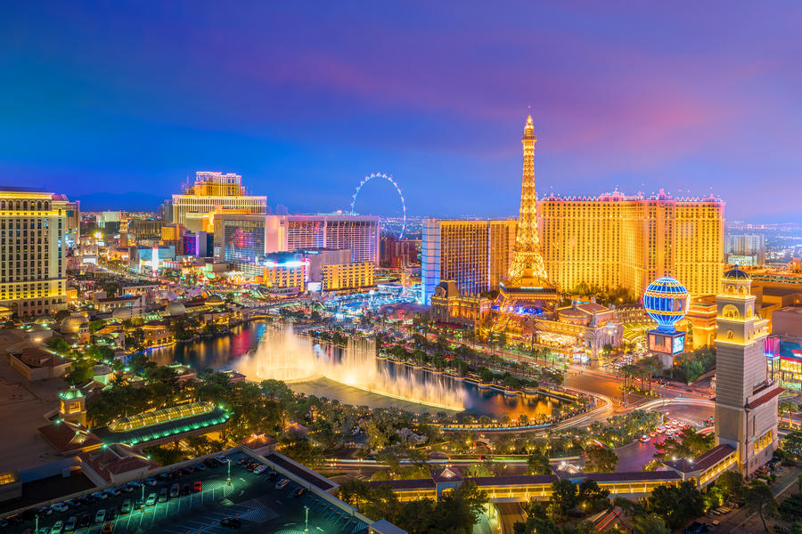 Aerial view of Las Vegas strip in Nevada as seen at night  USA