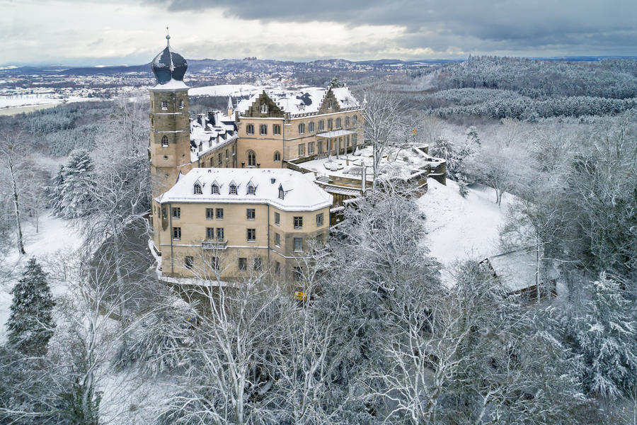 Air view of the Callenberg Palace in Coburg, Bavaria, Germany