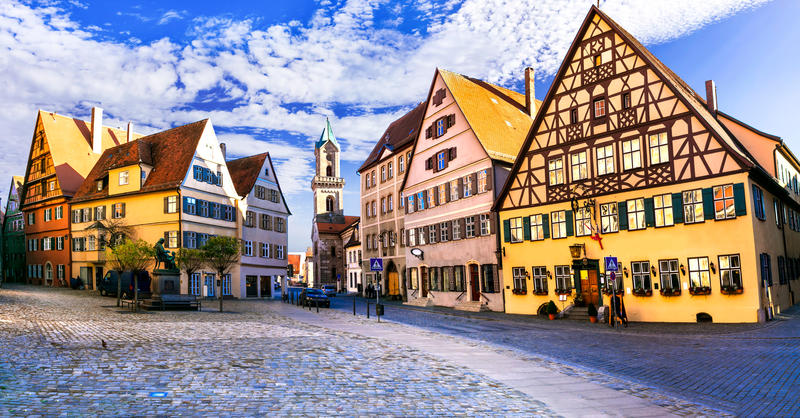 Best of Bavaria (Germany) - old town Dinkelsbuhl with traditionanal colorful houses. Famous route 