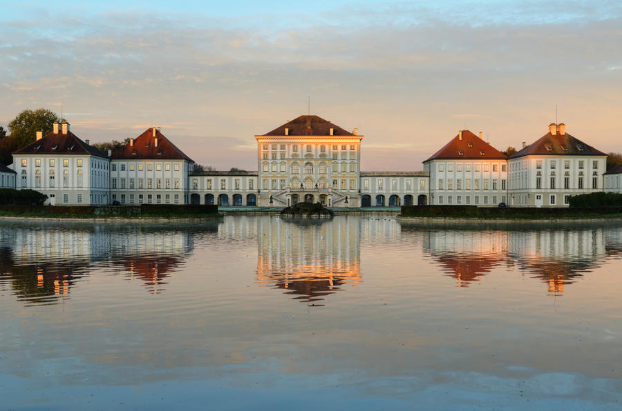 Schloss Nymphenburg, a Baroque palace in Munich, Bavaria at sunrise. The palace was the main summer residence of the rulers of Bavaria.