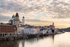 Panoramic image of Passau, Germany during sunset