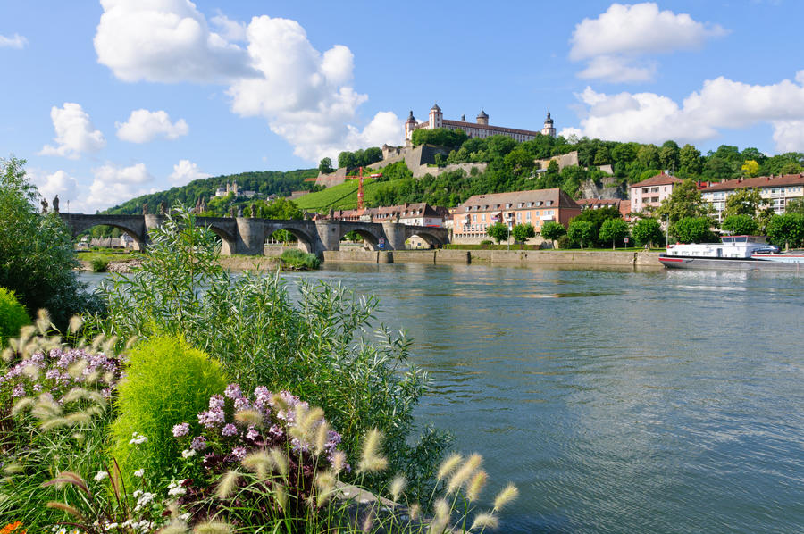 The Marienberg fortress and the Old Main Bridge in Wurzburg, Germany