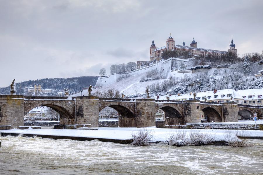 Old Main Bridge and Fortress Marienberg in the background, Wurzburg Germany