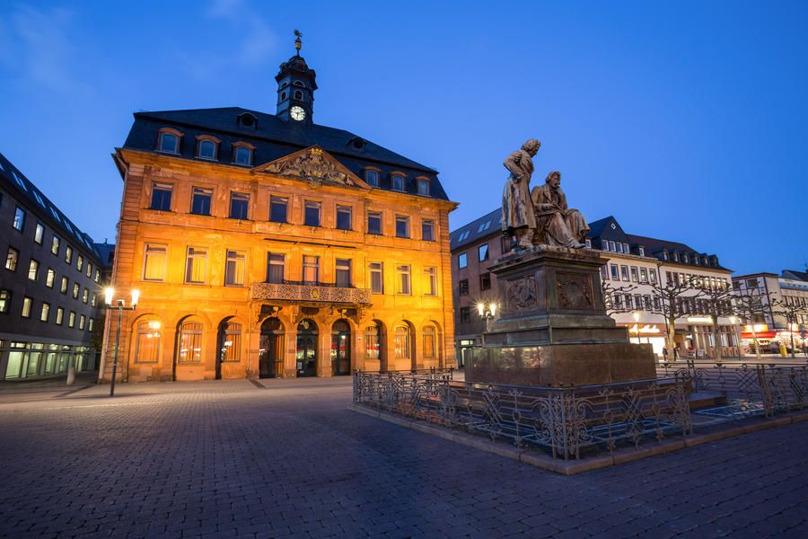 hanau germany townhall in the evening