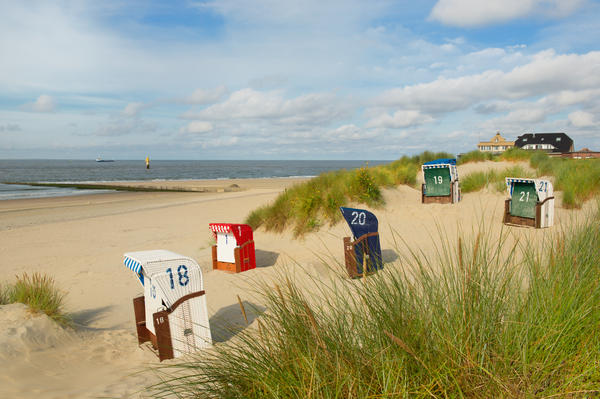 Colorful beach chairs at German island Borkum