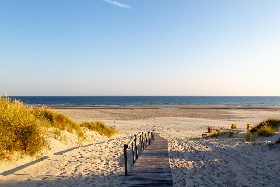 Beach on the East Frisian Island Juist in the North Sea, Germany, in morning light.