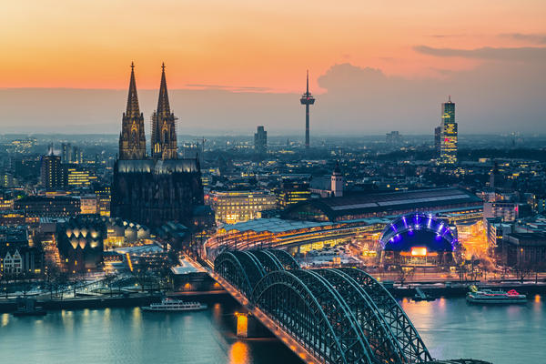 Aerial view on Cologne at dusk