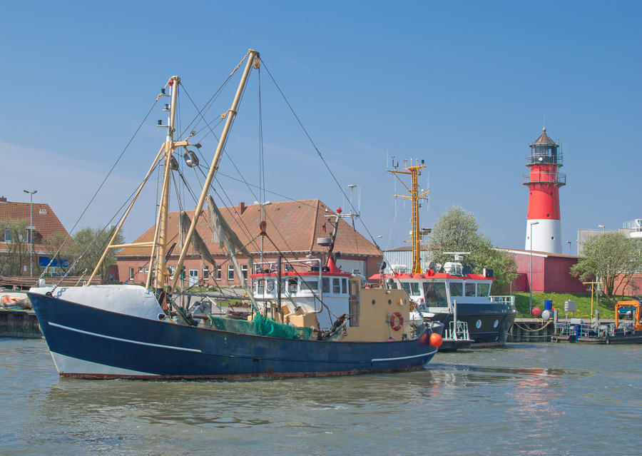 Harbor and Lighthouse of Buesum at German North Sea