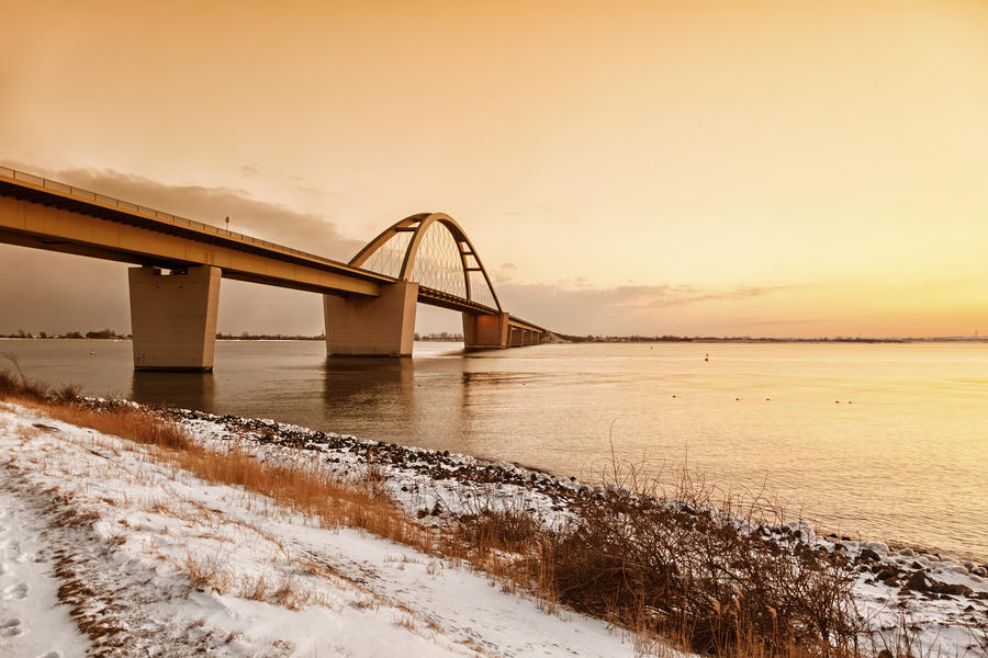 Fehmarnsund bridge in sunset