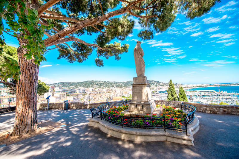 Beautiful park with cityscape view on Cannes city on the french riviera