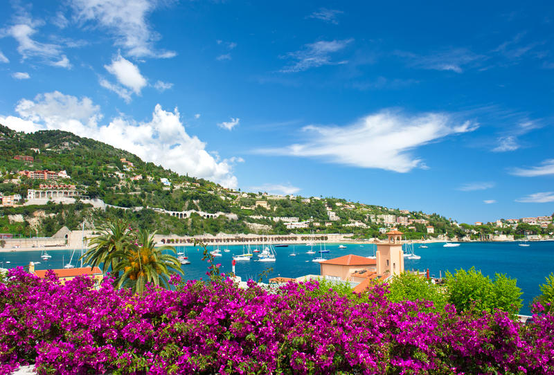 Cote d'Azur, french reviera, view of luxury resort and bay of Villefranche-sur-Mer near Nice and Monaco