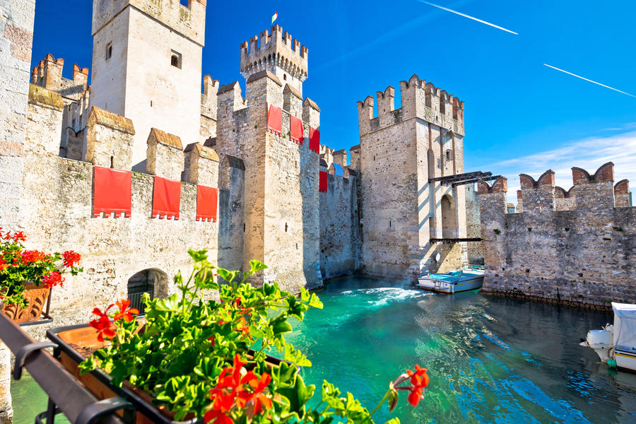 Town of Sirmione entrance walls view, Lago di Garda, Lombardy region of Italy
