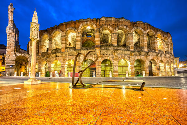 Verona, Italy. Night picture of the famous Arena