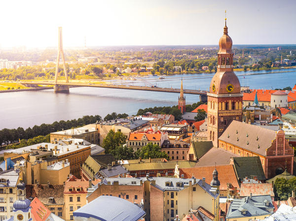 Panorama view from Riga cathedral on old town of Riga, Latvia
