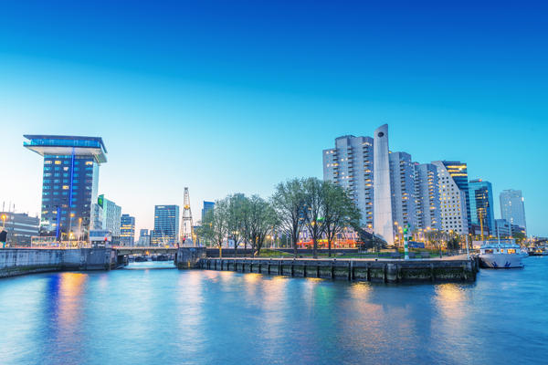 Rotterdam, Netherlands. Beautiful modern city skyline at night.