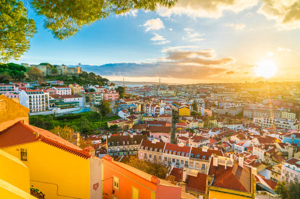 Panoramic view of Lisbon at sunset,  Portugal