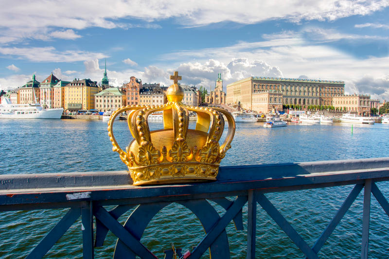 Royal crown and Stockholm old town (Gamla Stan), Sweden