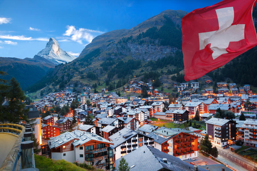 Zermatt village with peak of Matterhorn in Swiss Alps