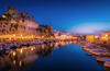 Port de Ciutadella in sunset with lights, Menorca, Spain