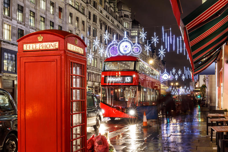christmas lights on London street, England
