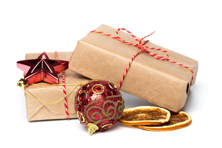 craft paper christmas presents isoladed on white